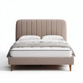Lit king size en tissu beige avec tête de lit rembourrée 200 x 160 x 100cm