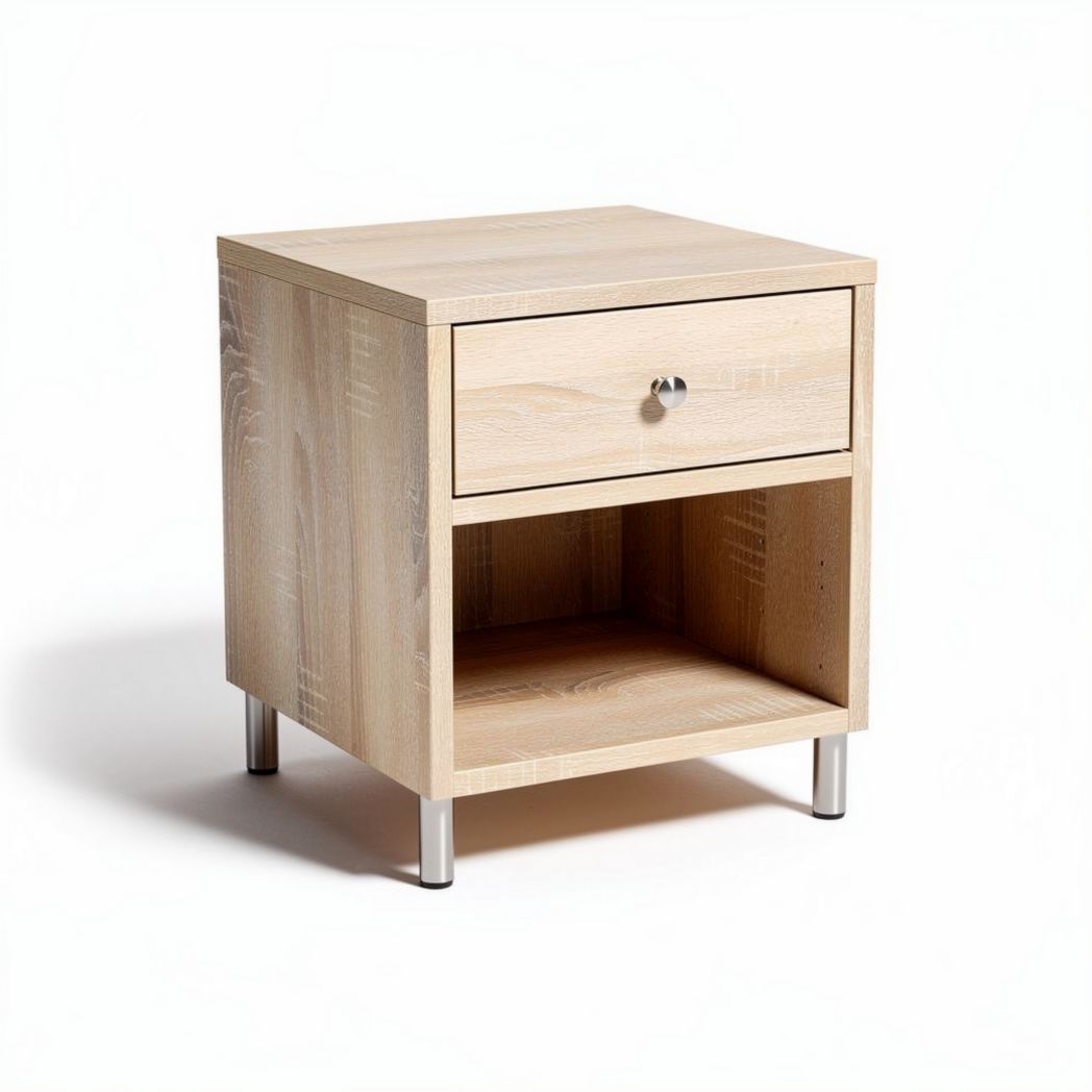 Table de chevet en bois clair avec tiroir et espace de rangement 40 x 40 x 50cm
