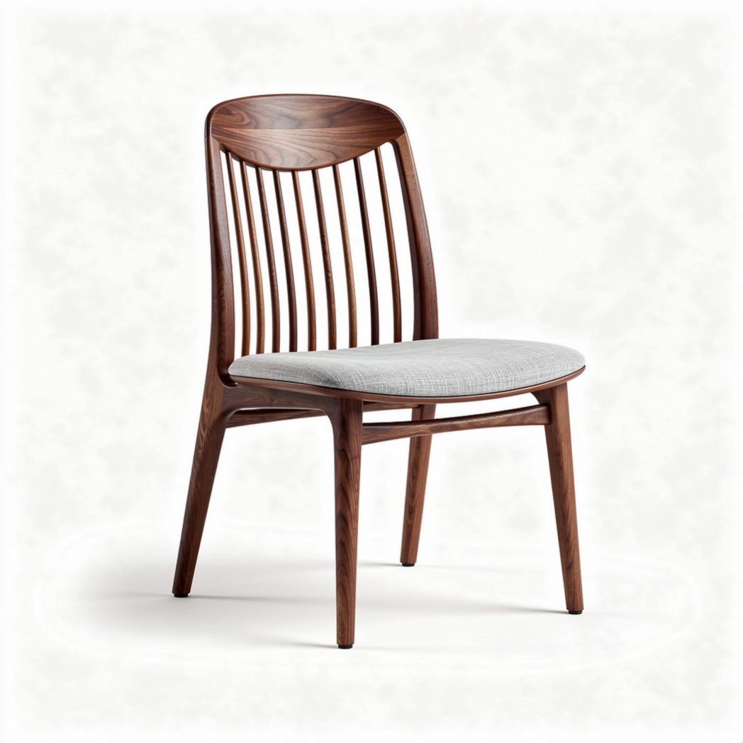 Chaise en bois foncé avec assise en tissu gris dimensions 45 x 45 x 90cm