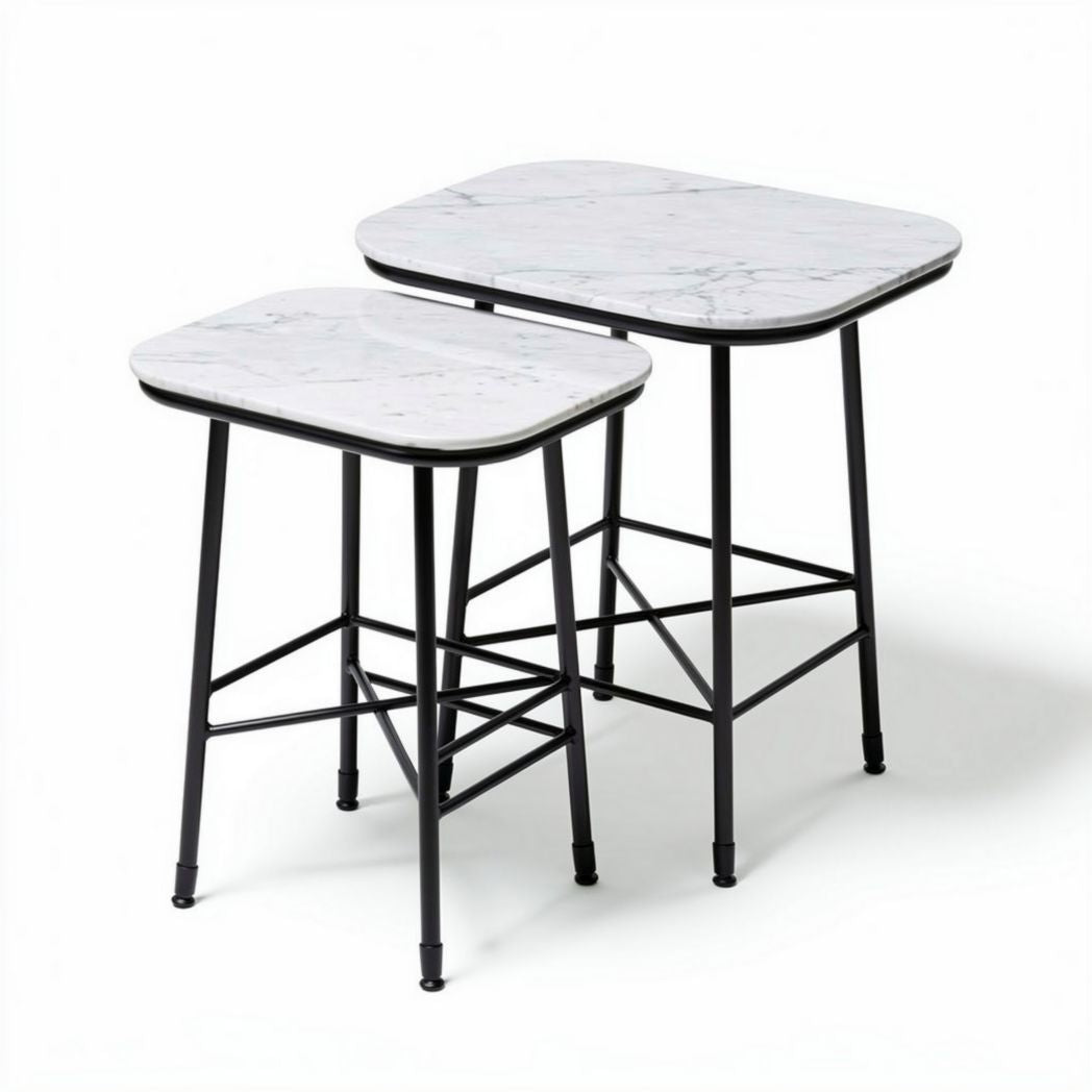 Table d'appoint en marbre blanc et métal noir dimensions 80 x 50 x 75cm