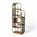 Étagère en métal doré avec étagères en bois et verre 150 x 60 x 30cm