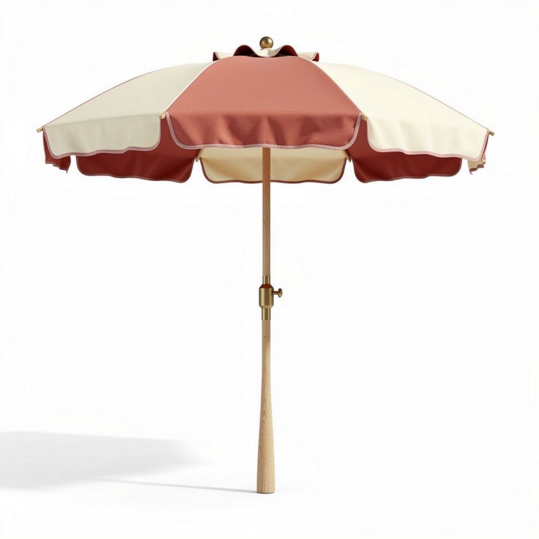 Parasol déporté en bois avec toile beige et rouge 180 x 180 x 240cm