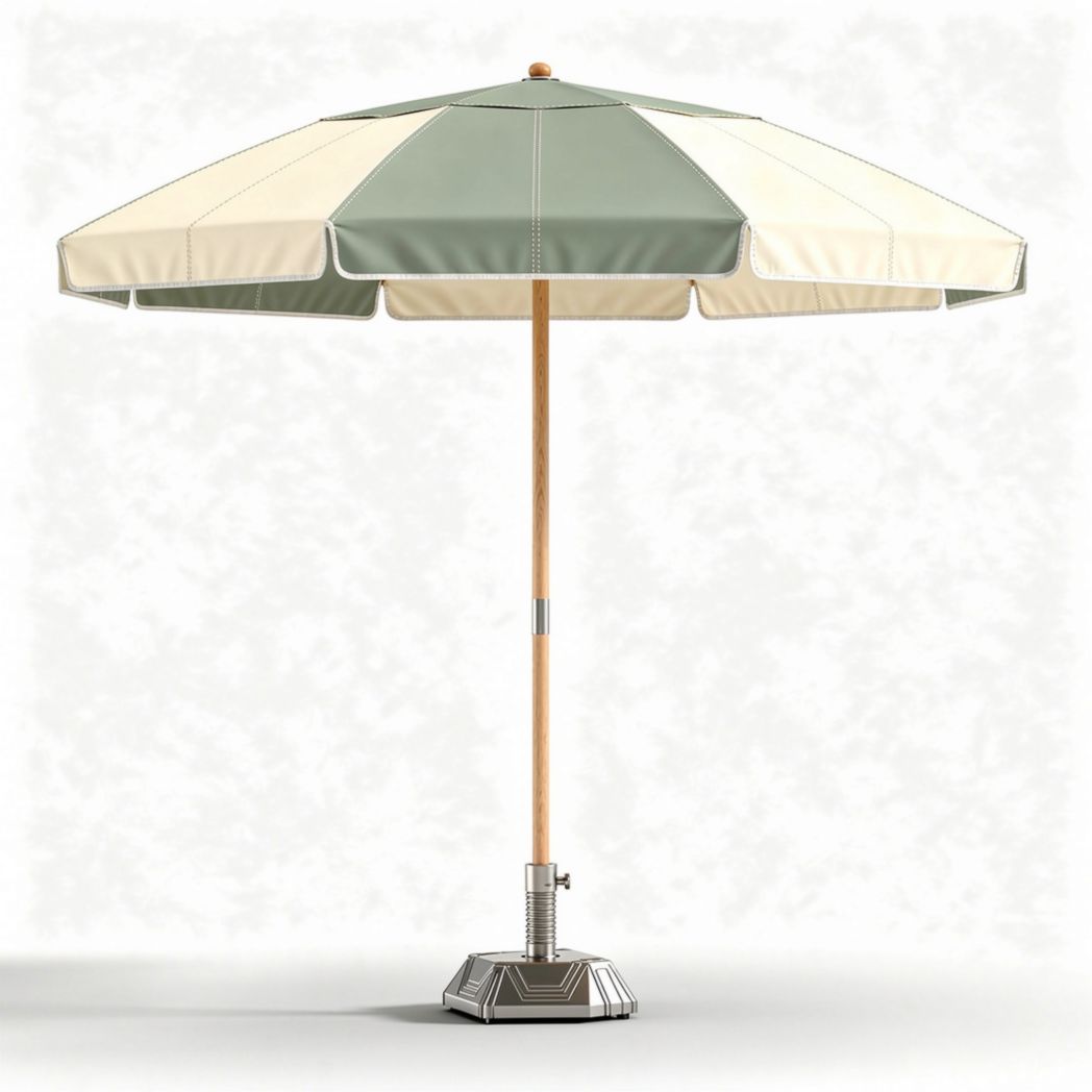 Parasol de jardin en bois avec toile verte et crème 250 x 250 x 250cm