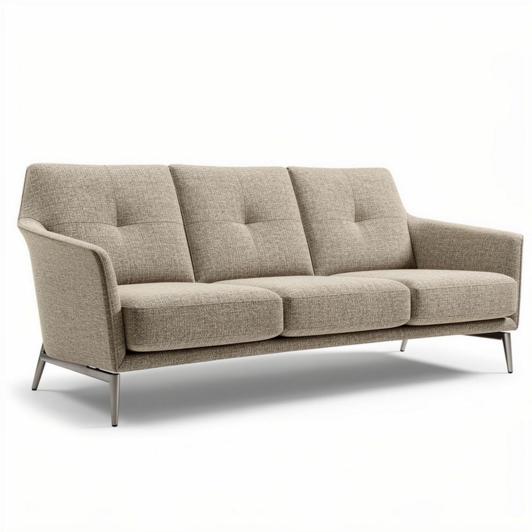 Canapé en tissu beige avec pieds en métal 200 x 90 x 85cm