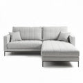 Canapé d'angle en tissu gris clair dimensions 200 x 90 x 85cm avec coussins décoratifs