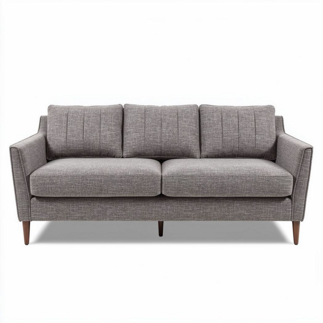 Canapé en tissu gris avec accoudoirs et pieds en bois 200 x 85 x 80cm